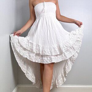 White Ruffle High Low Tube Dress